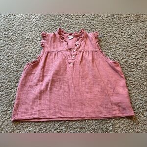 J.Crew dusty pink ruffle tank with buttons.